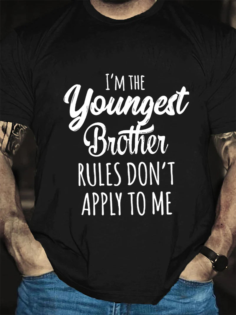 Je suis le plus jeune frère imprimé T-shirt avec slogan pour hommes