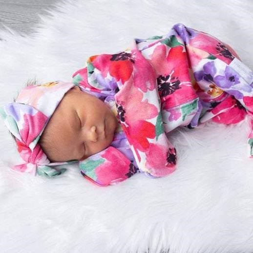 Lovely Baby Full Floral Printed Pajamas With Headband
