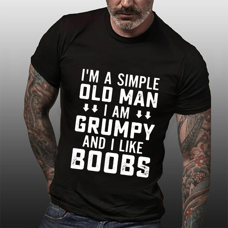 Je suis un simple vieil homme imprimé T-shirt avec slogan pour hommes