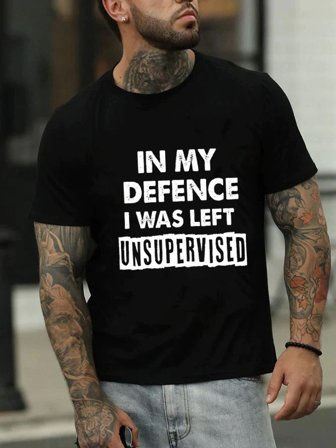 T-shirt avec slogan imprimé pour ma défense, j'ai été laissé pour hommes