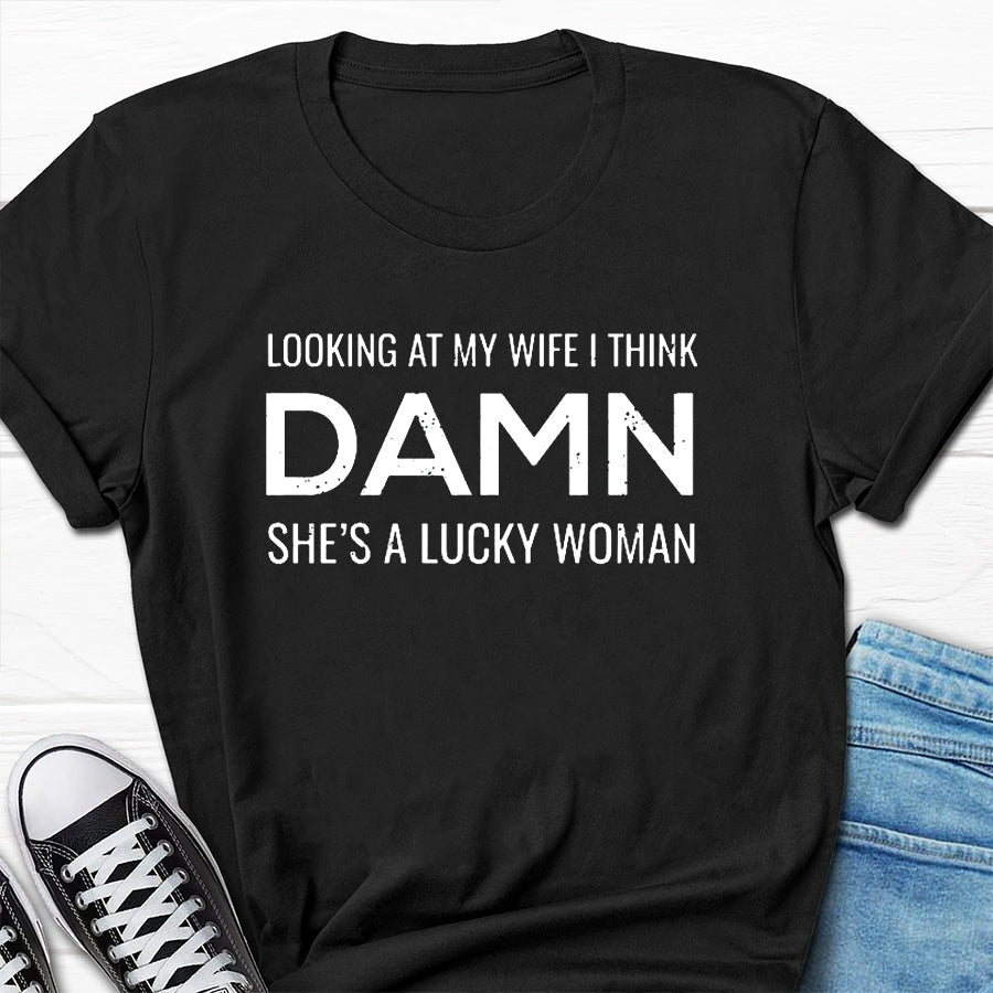 T-shirt avec slogan imprimé pour homme, je regarde ma femme, je pense