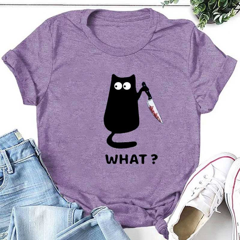 Quoi? T-Shirt à la mode imprimé chat drôle, offre spéciale
