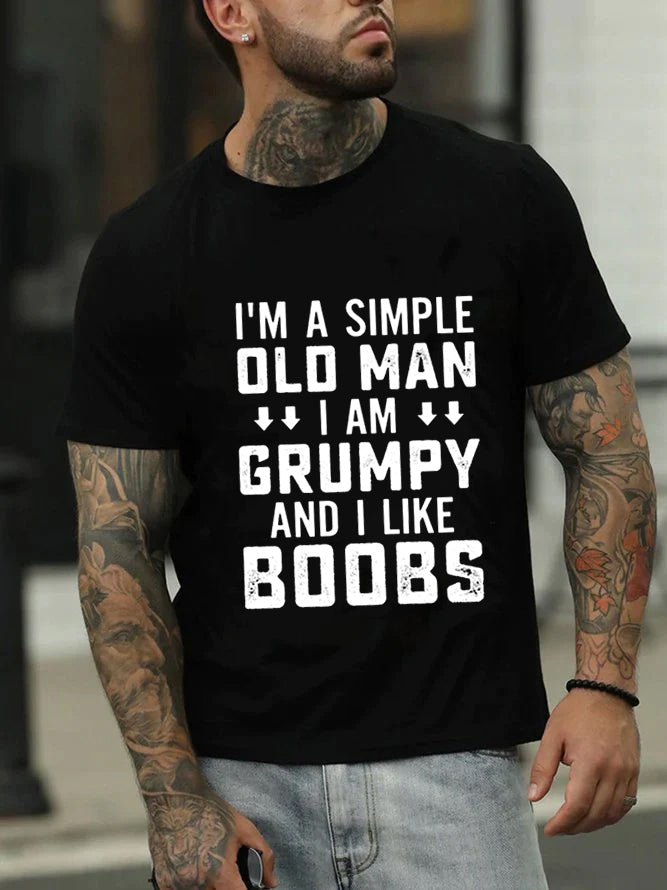 Je suis un simple vieil homme imprimé T-shirt avec slogan pour hommes