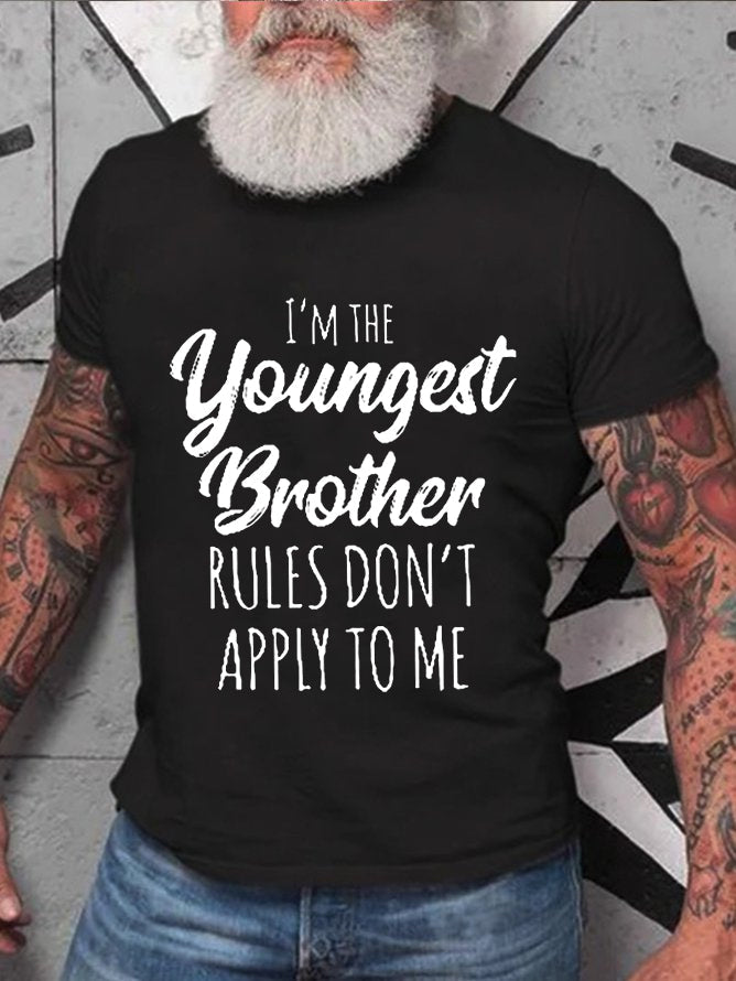 Je suis le plus jeune frère imprimé T-shirt avec slogan pour hommes