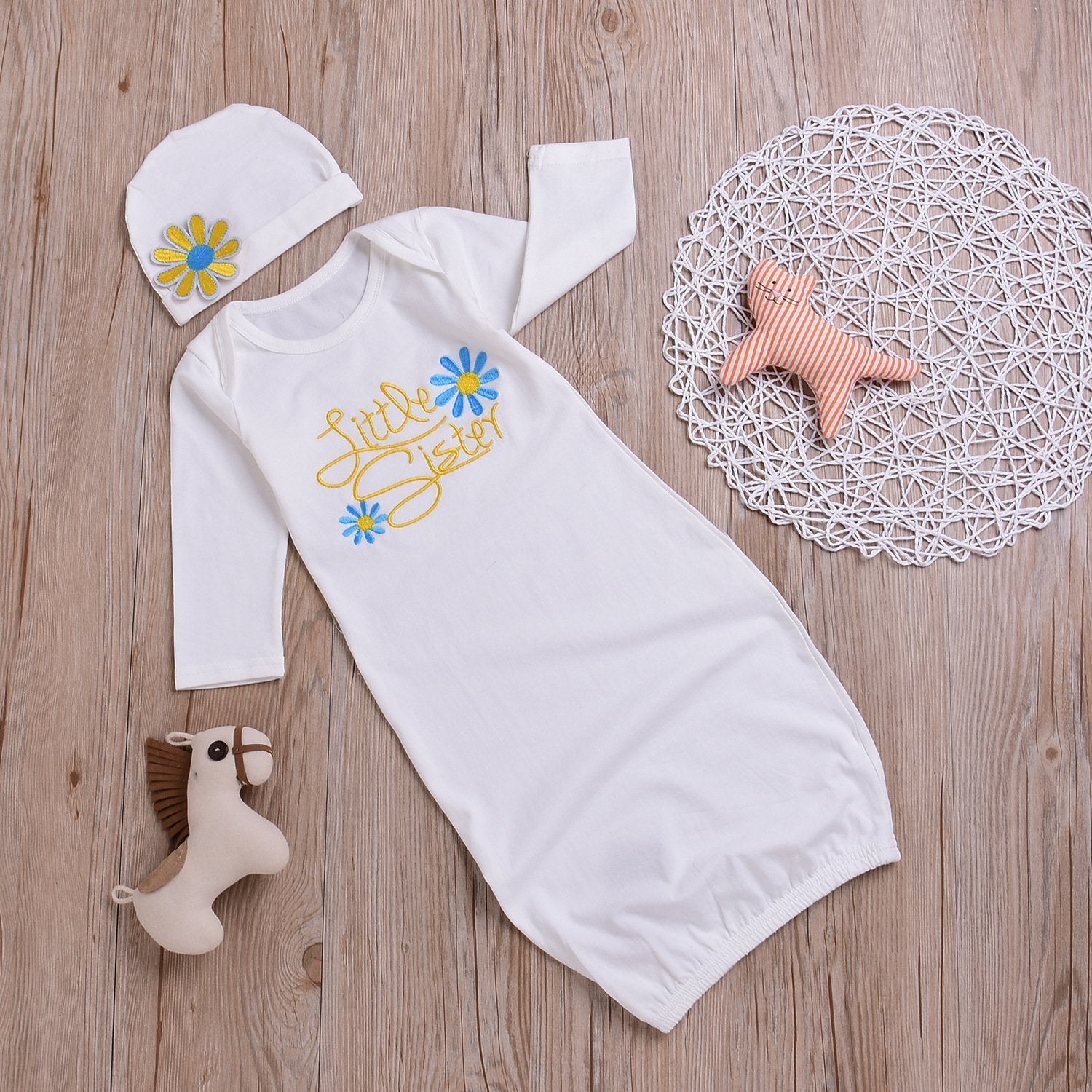 Baby NewBorn Little Sister Floral Print Pajamas and Hat