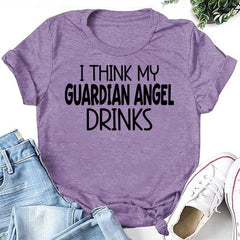 T-shirt avec slogan I Think My Guardian Angel Letter pour femme