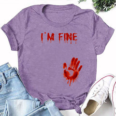 I'm Fine Letter Palm Print Women Slogan T-Shirt