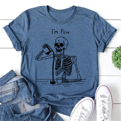 I'm Fine Skeleton Print Women Slogan T-Shirt