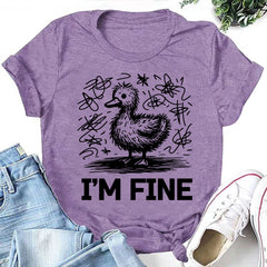 I'm Fine Letter Duck Print Women Slogan T-Shirt