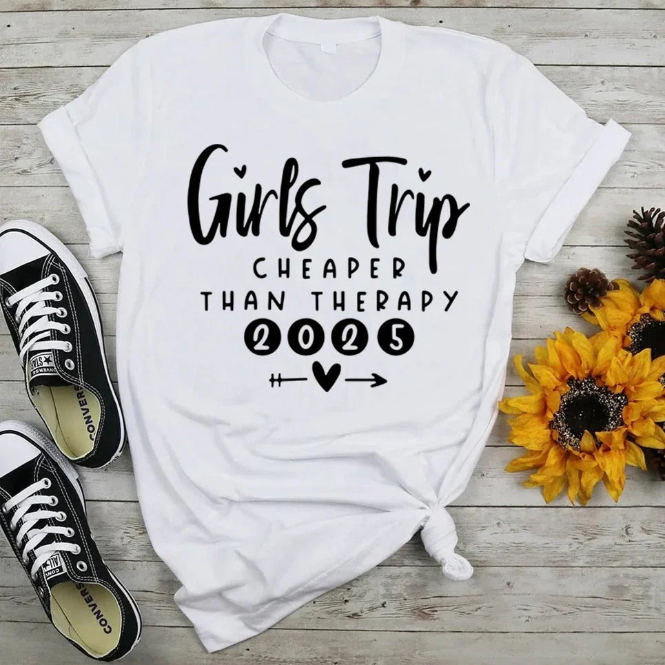 Pretty Girl Trip 2025 Letter Print Women Slogan T-Shirt