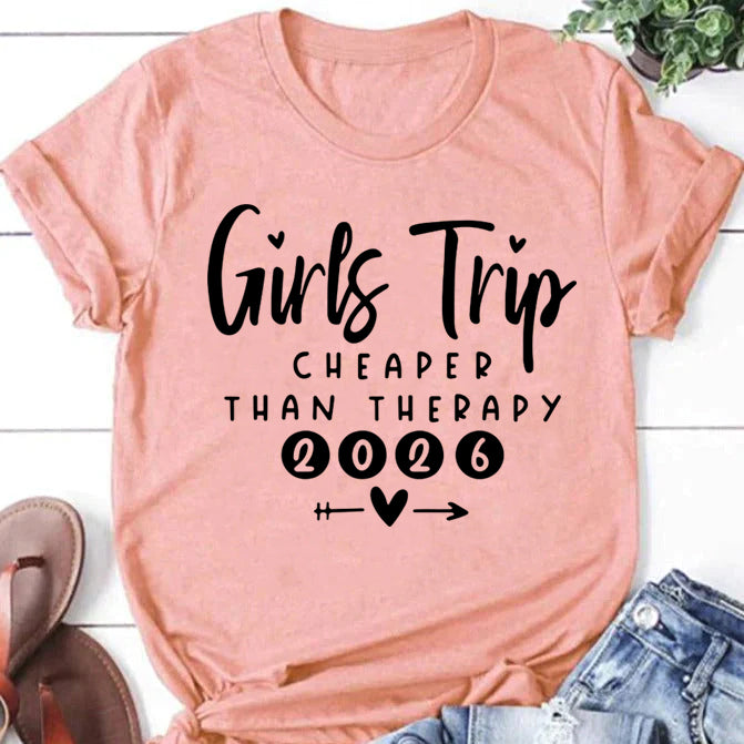 Girl's Trip 2026 Letter Print Women Slogan T-Shirt