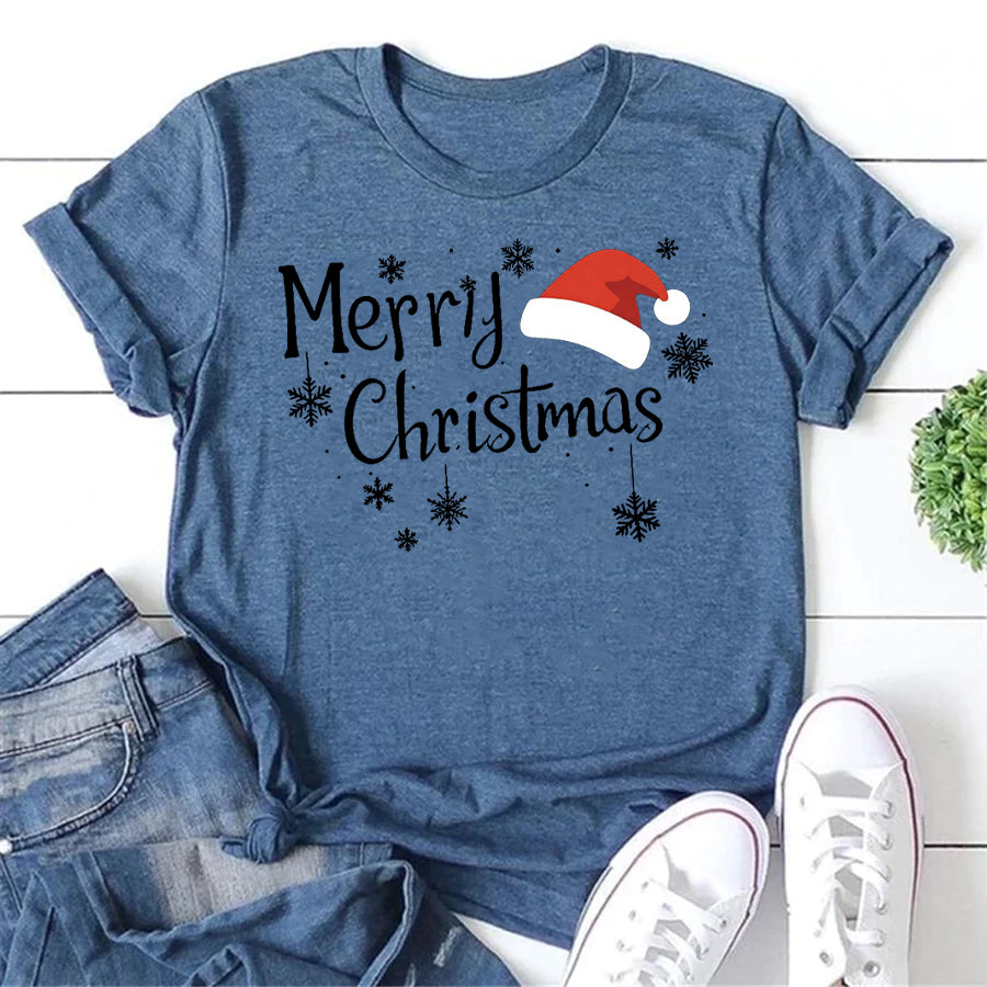 Merry Christmas Letter Print Women Slogan T-Shirt