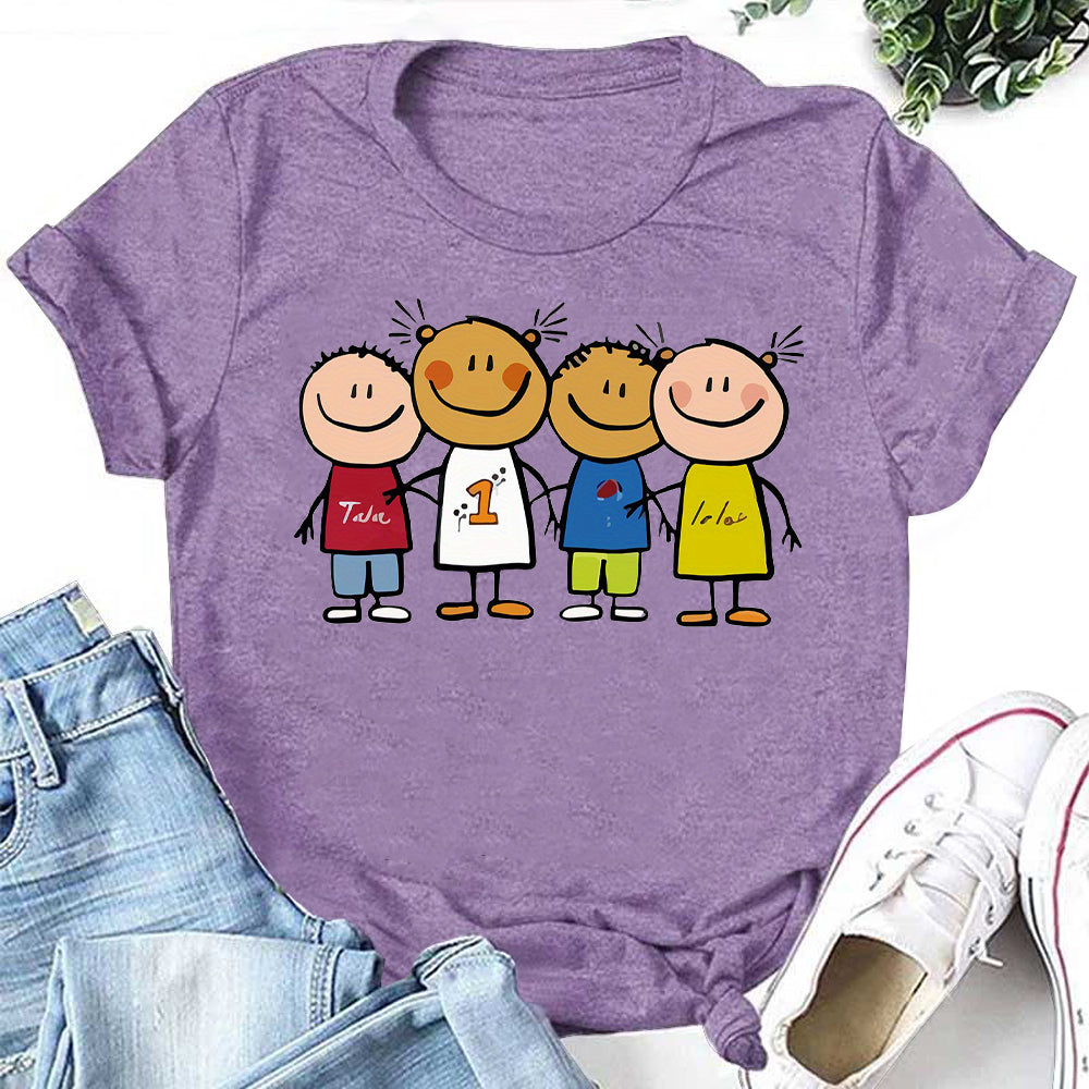 Cute Cartoon Characters Print Women Slogan T-Shirt