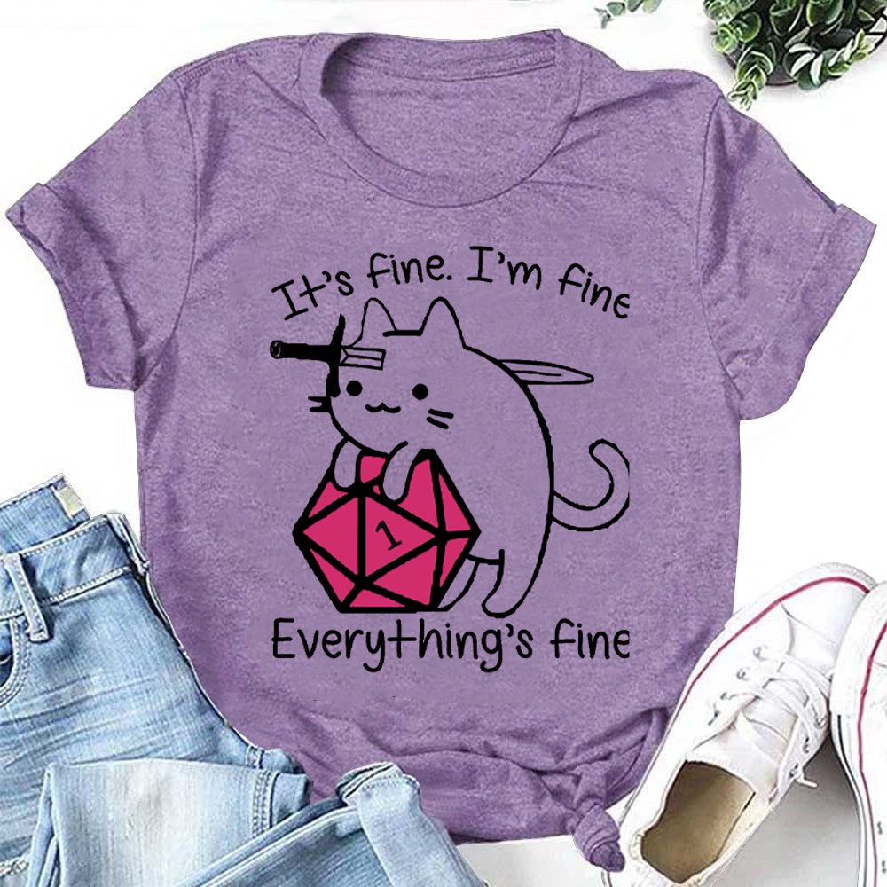 It's Fine I'm Fine Letter Cat Print Women Slogan T-Shirt