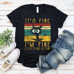 It's Fine I'm Fine Letter Cat Color stripes Print Women Slogan T-Shirt