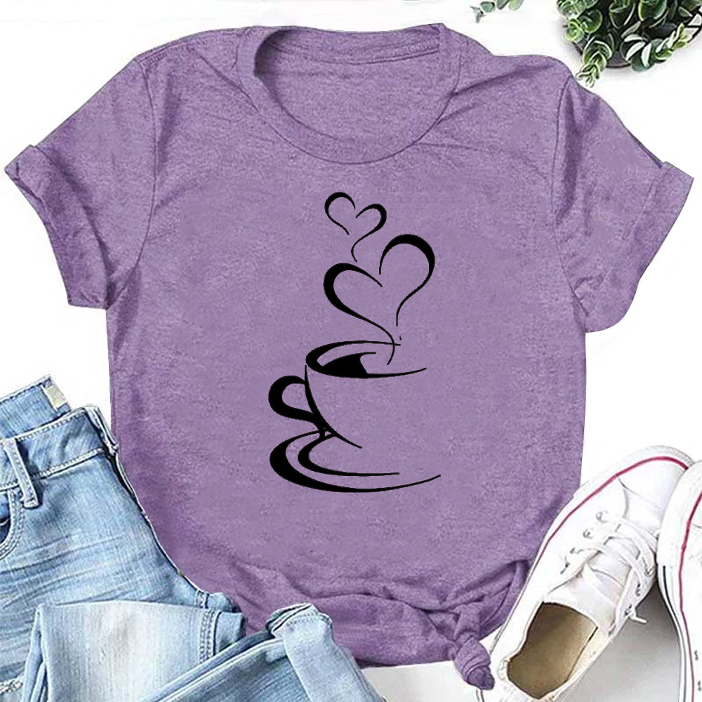 Heart-shaped Coffee Cup Print Women Slogan T-Shirt