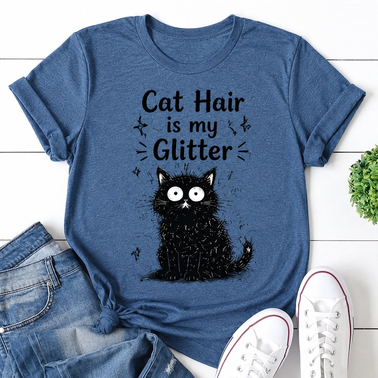 Cat Hair Is My Glitter Cat Print Women Slogan T-Shirt