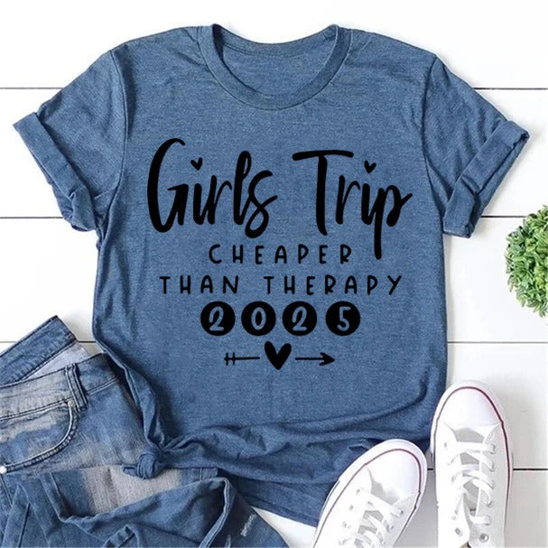 Pretty Girl Trip 2025 Letter Print Women Slogan T-Shirt