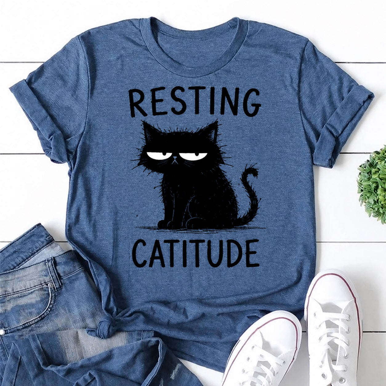 Resting Catitude Cat Print Women Slogan T-Shirt