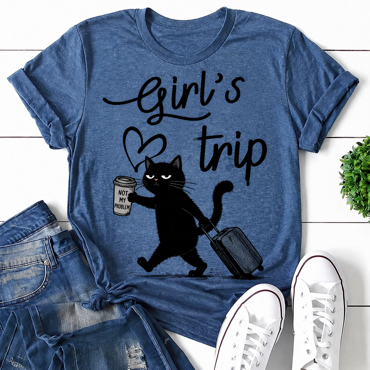 Girl's Trip Cat Print Women Slogan T-Shirt