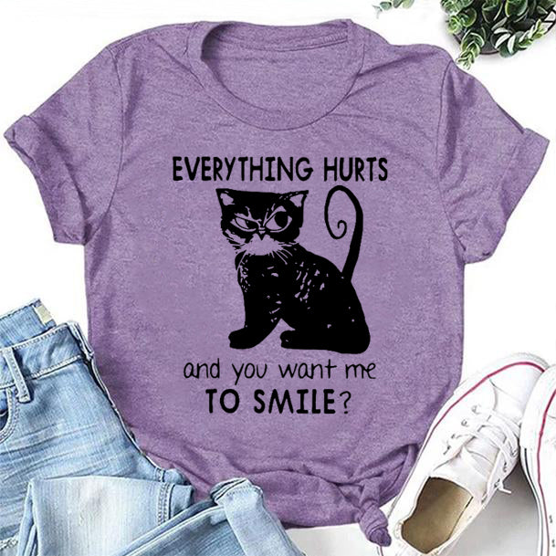 Everything Hurts Print Women Slogan Plus Size T-shirt