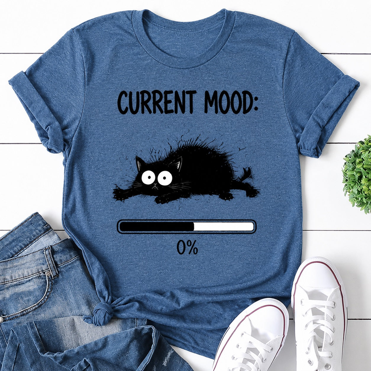 Current Mood Cat Print Women Slogan T-Shirt