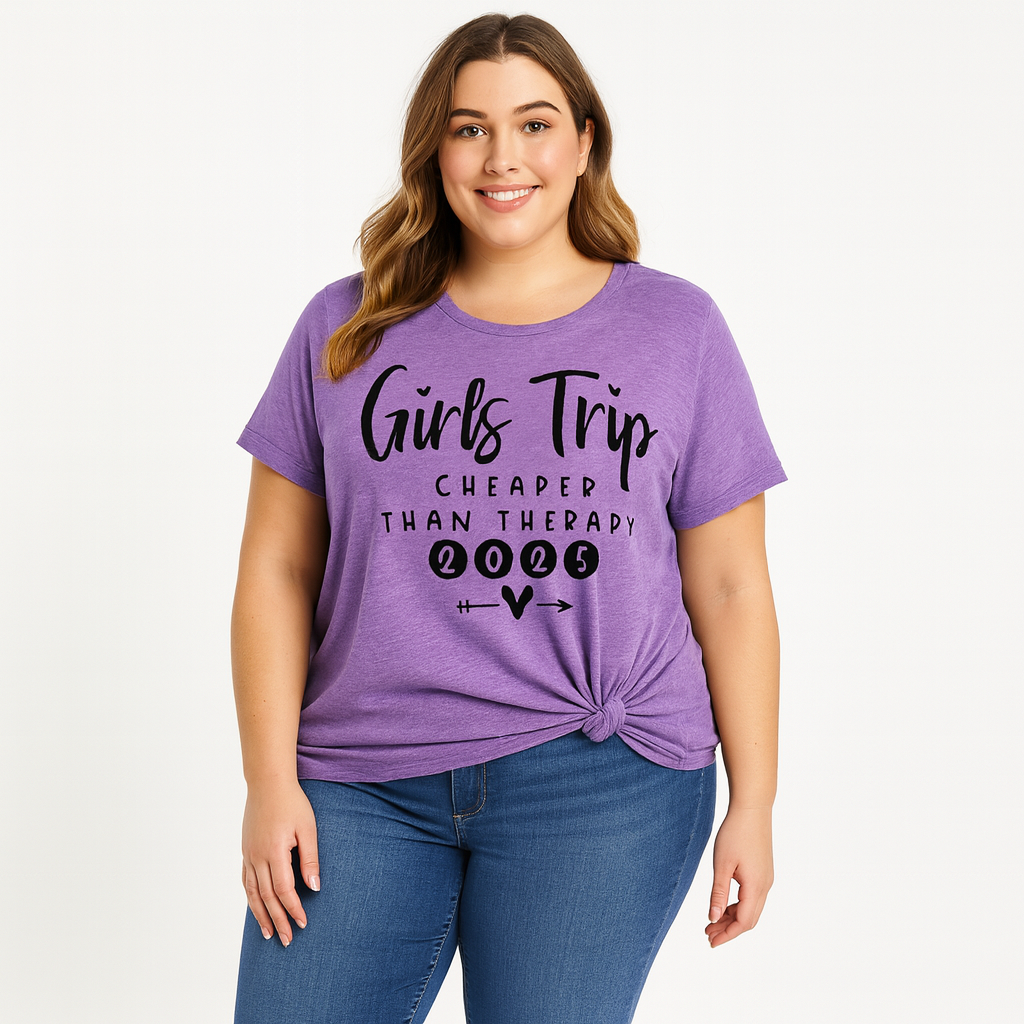 Pretty Girl Trip 2025 Letter Print Women Slogan Plus Size T-Shirt