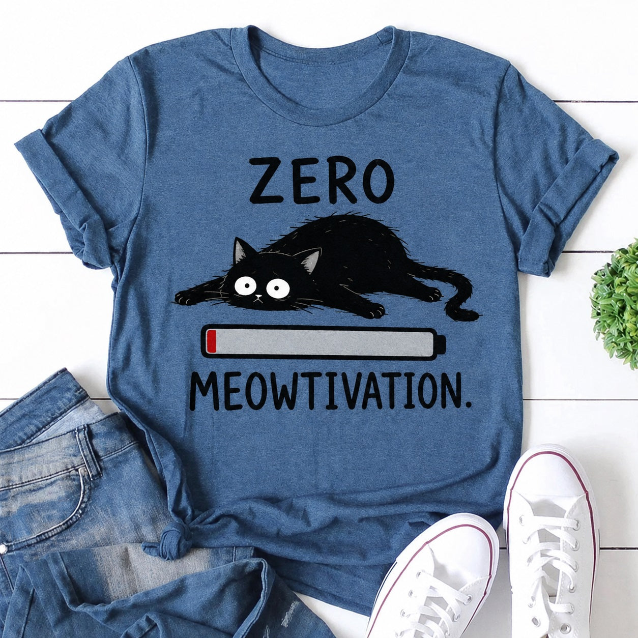 Zero Meowtivation Cat Print Women Slogan T-Shirt