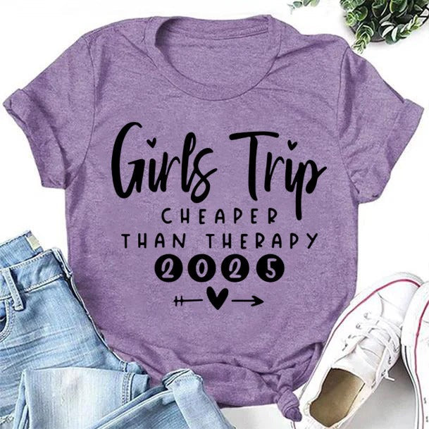 Pretty Girl Trip 2025 Letter Print Women Slogan T-Shirt