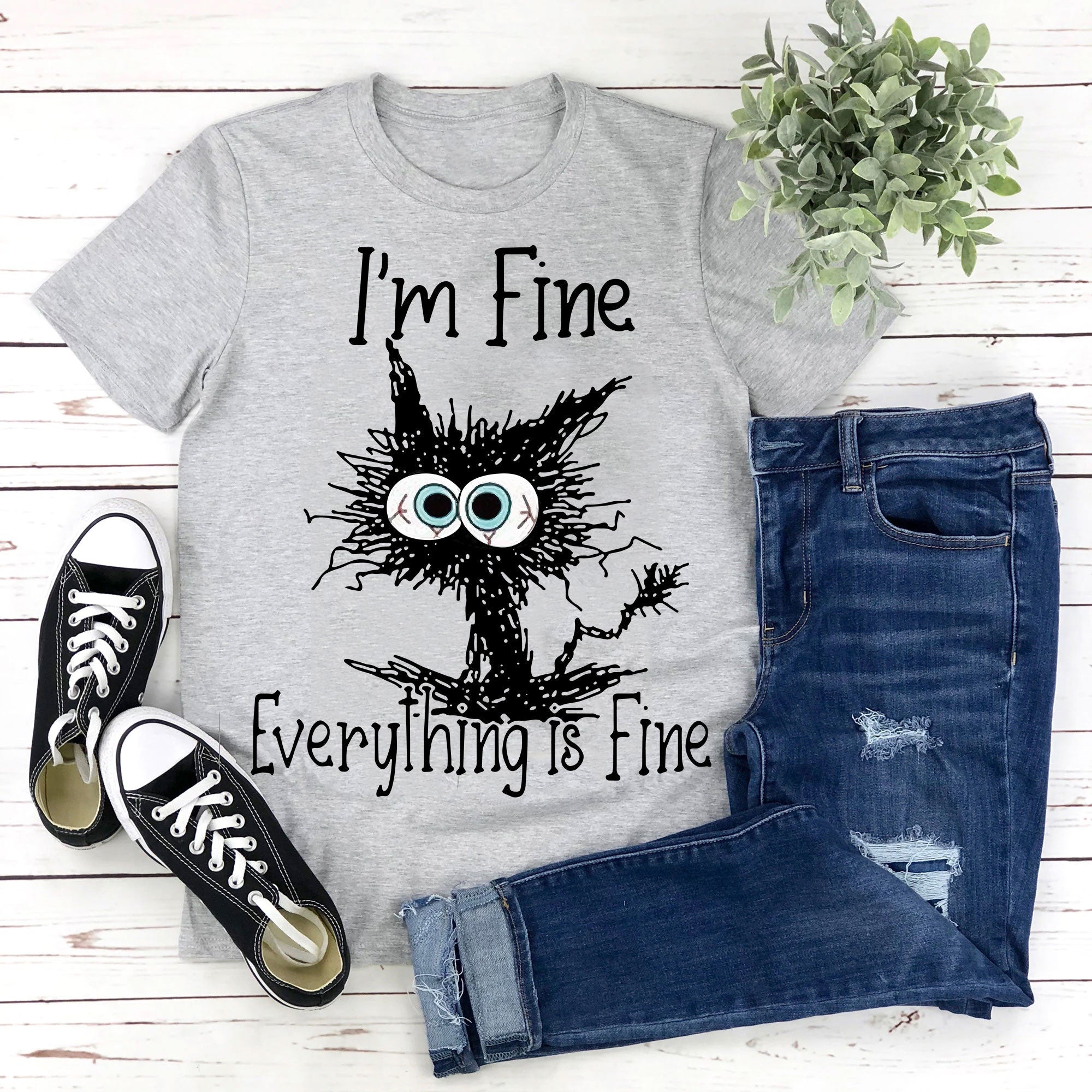 I'm Fine Everything Is Fine Cat Print Women Slogan T-Shirt