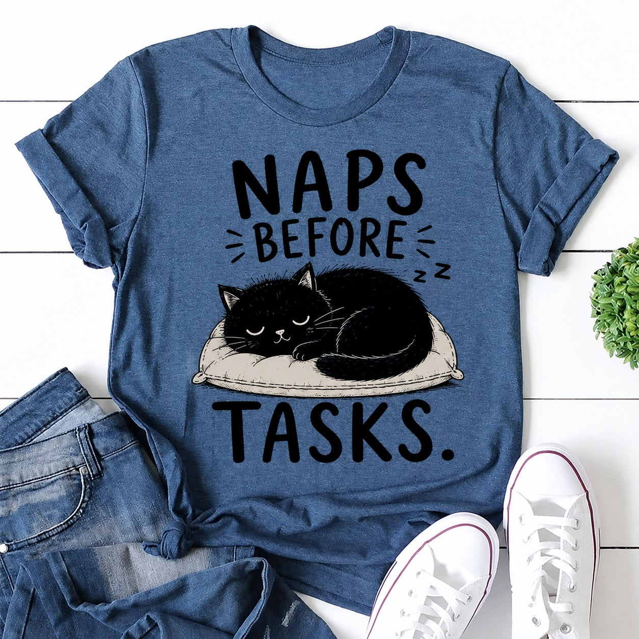Naps Before Tasks Cat Print Women Slogan T-Shirt