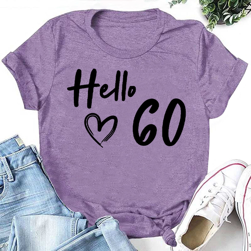 Hello 60 Letter Heart Print Women Slogan T-Shirt