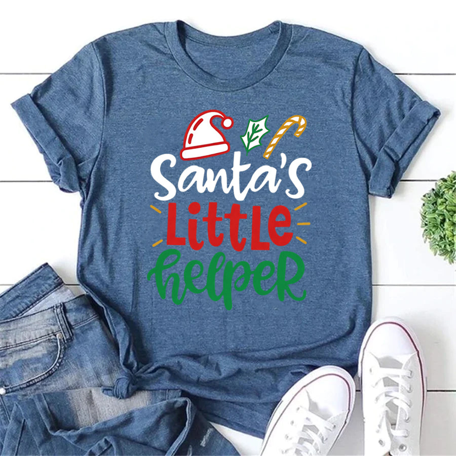 Santa's Little Helper Letter Print Women Slogan T-Shirt