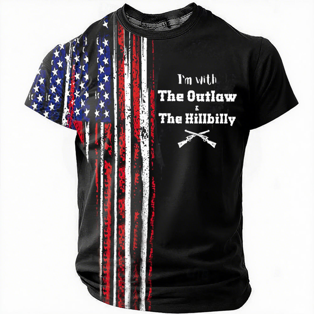 Men's The Outlaw and The Hillbilly Print Color Block Crew Neck Casual Short Sleeve T-Shirt