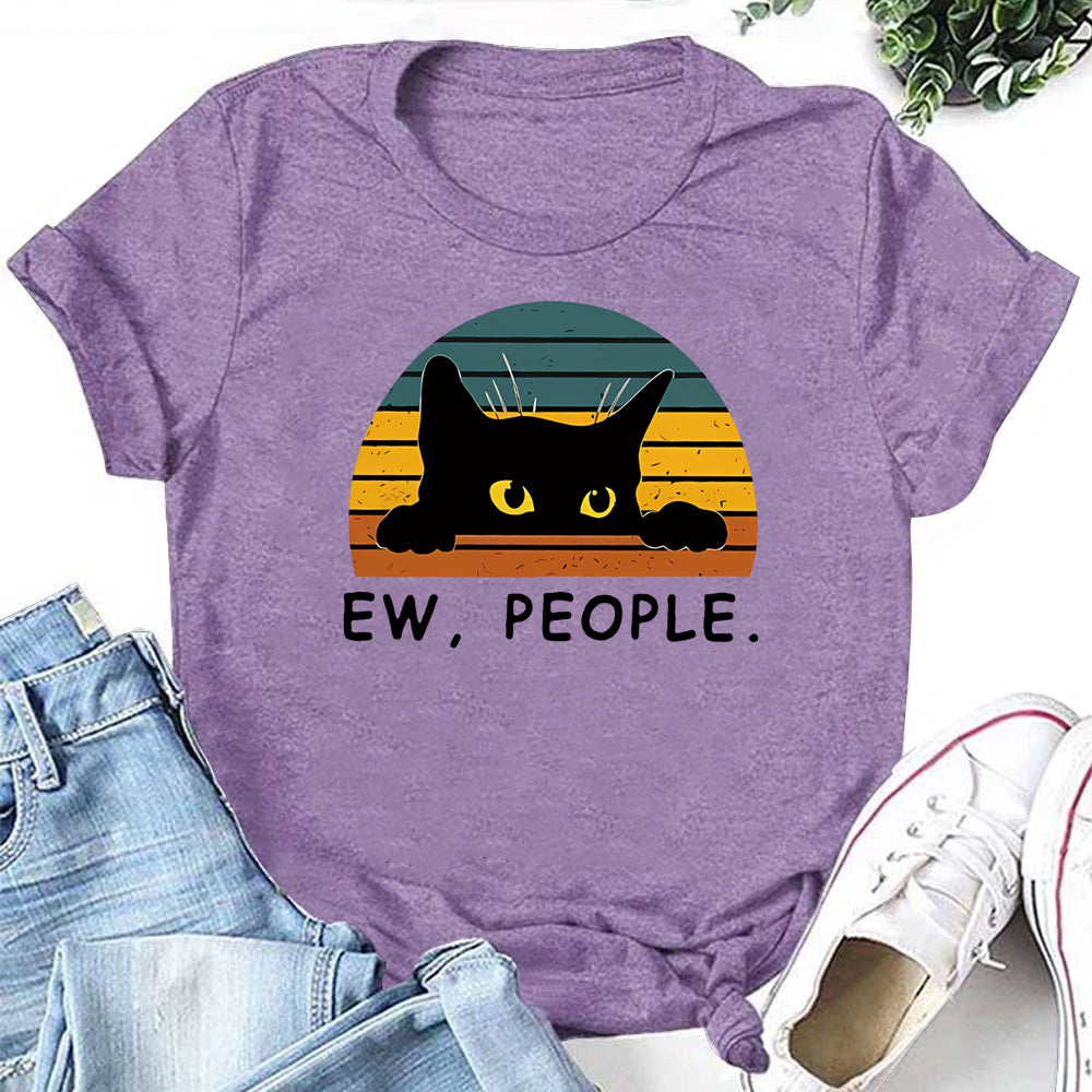EW, PEOPLE. Letter Cat Print Women Slogan T-Shirt