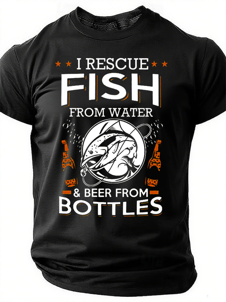 Je sauve les poissons de l'eau T-shirt avec slogan imprimé pour hommes 