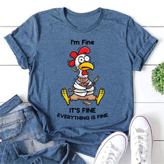 I'm Fine Letter Rooster Print Women Slogan T-Shirt