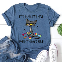 It's Fine I'm Fine Letter Cat Print Women Slogan T-Shirt