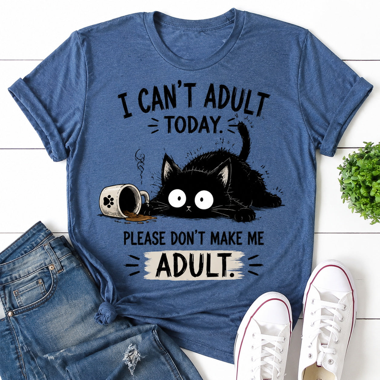 I Can't  Adult Today Cat Print Women Slogan T-Shirt