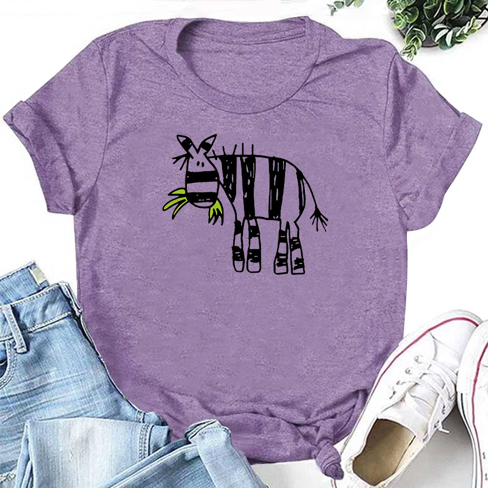 Cartoon Zebra Print Women Slogan T-Shirt