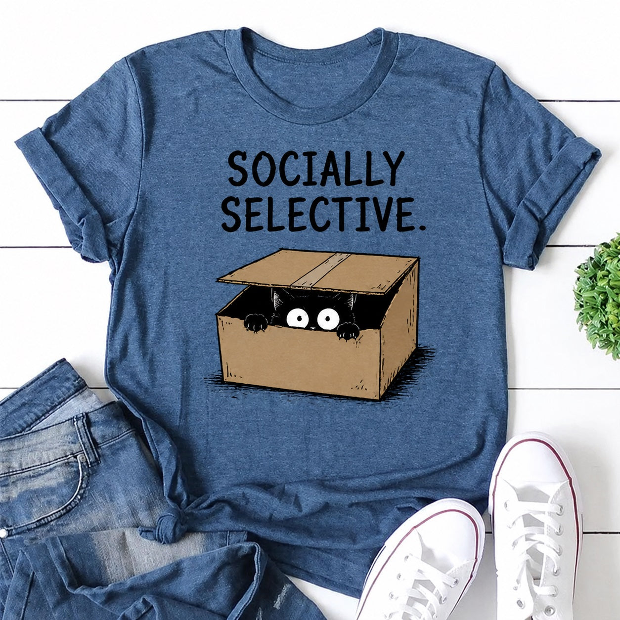 Socially Selective Cat Print Women Slogan T-Shirt
