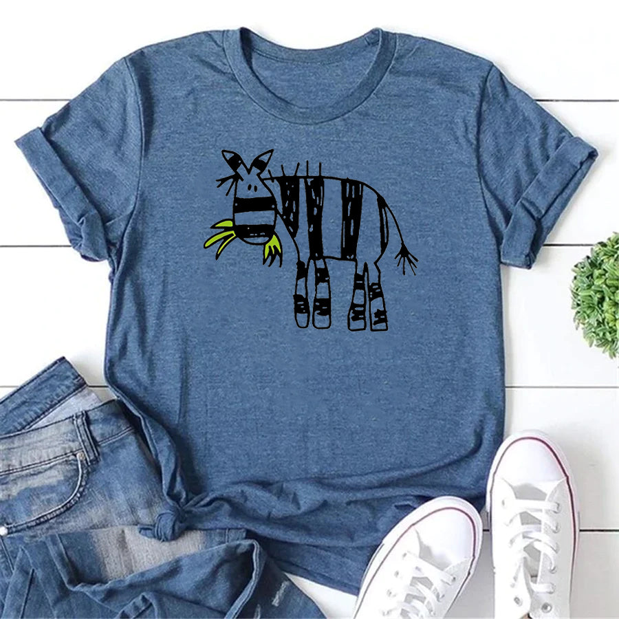 Cartoon Zebra Print Women Slogan T-Shirt