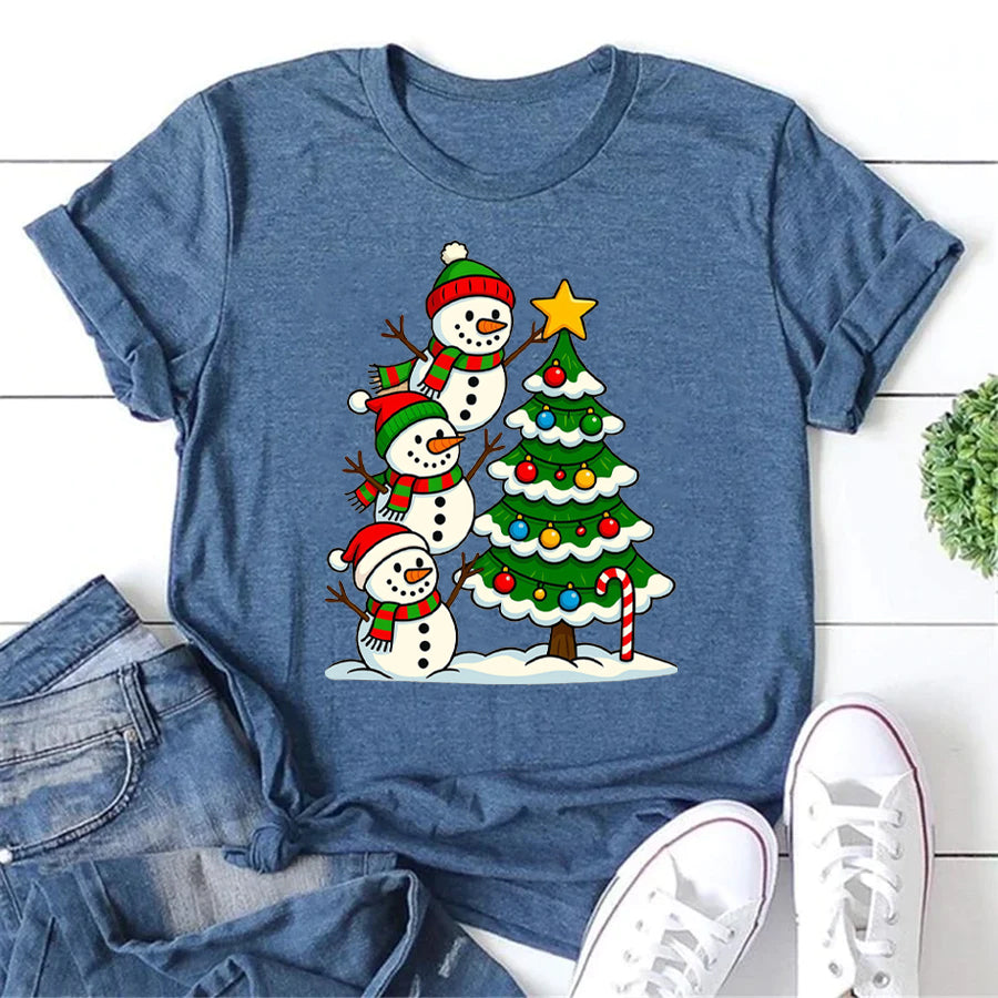 Funny Snowman Print Women T-Shirt