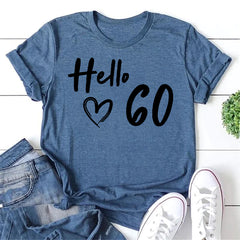 Hello 60 Letter Heart Print Women Slogan T-Shirt