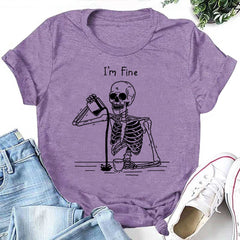 I'm Fine Skeleton Print Women Slogan T-Shirt