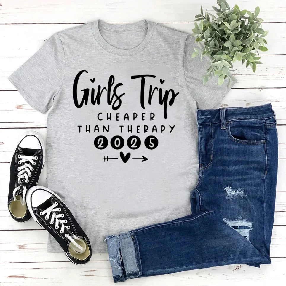 Pretty Girl Trip 2025 Letter Print Women Slogan T-Shirt