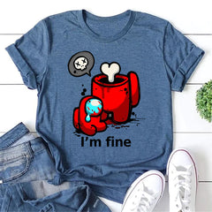 I'm Fine Funny Skulls Print Women Slogan T-Shirt