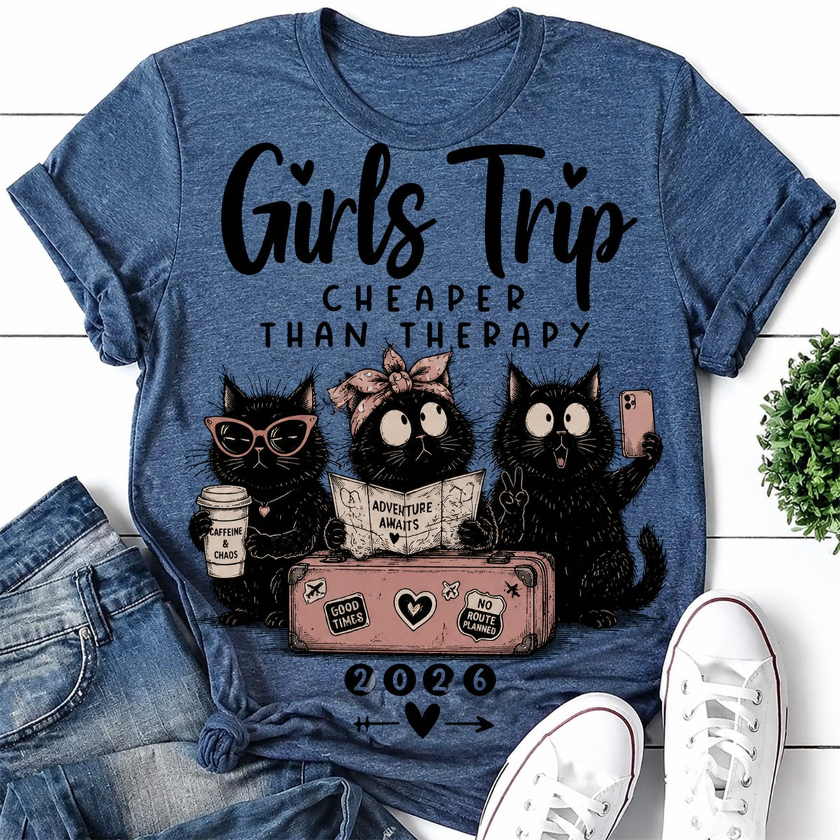 Girls Trip Cheaper Than Therapy CatPrint Women Slogan T-Shirt