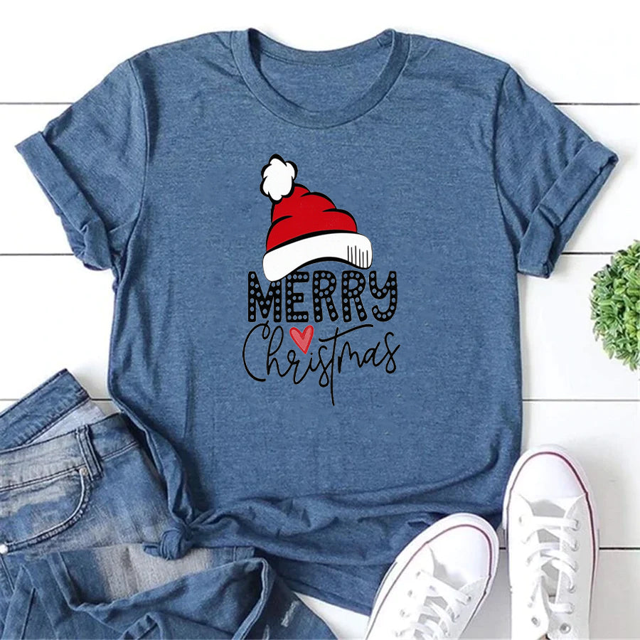 Merry Christmas Letter Print Women Slogan T-Shirt