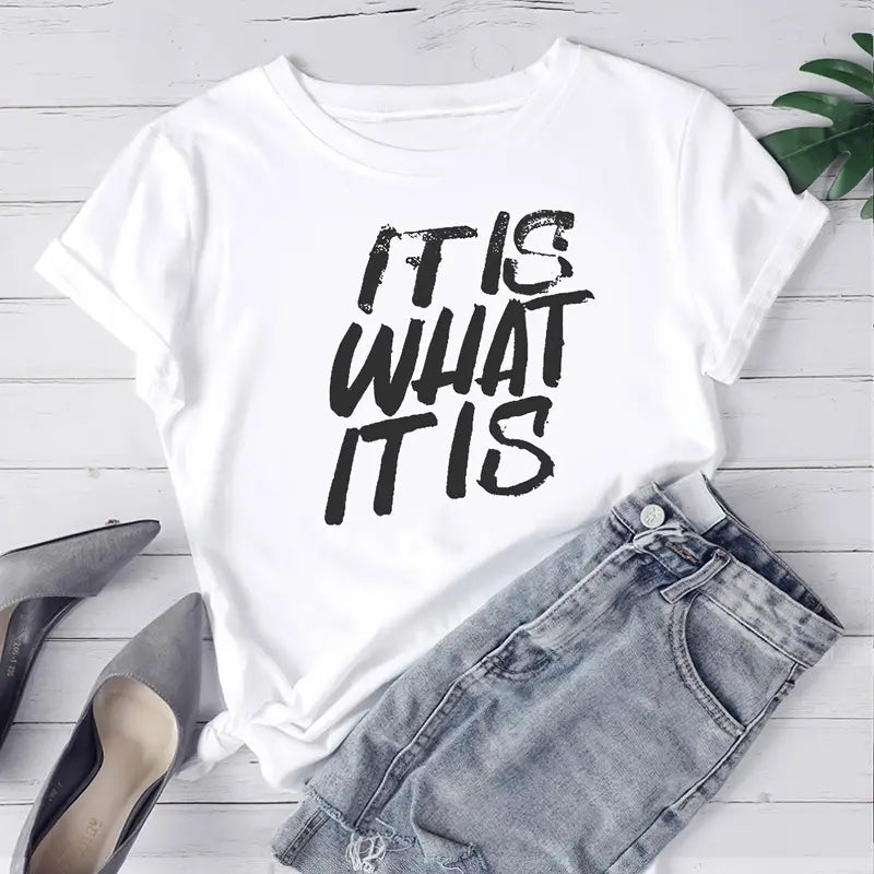 It Is What It Is Print Women Slogan Plus Size T-Shirt